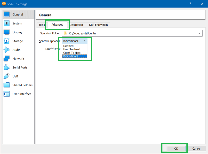 VirtualBox Ubuntu enable bi-directional Clipboard