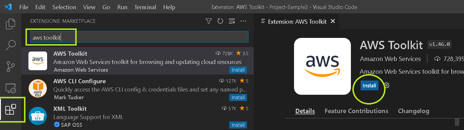 AWS Toolkit installation in vscode