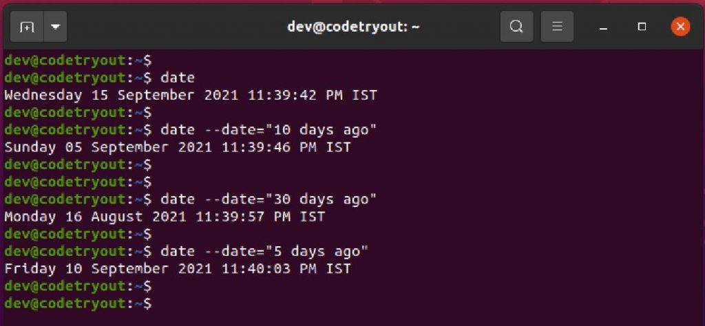 Bash Date Print X Days Ago Linux Shell Script Or In Command line 