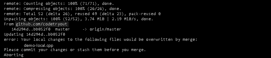 Git pull error: Your local changes to the following files would be overwritten by merge