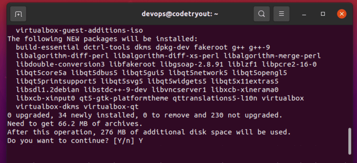 VirtualBox installation step, from commandline.