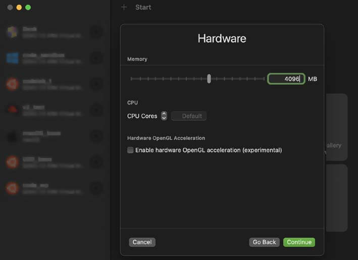 VM hardware settings