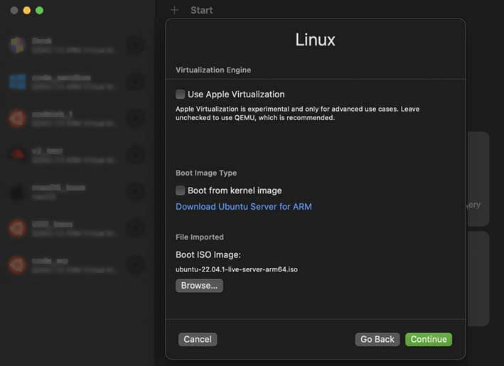 UTM Virtualmachine, mapping the ISO image