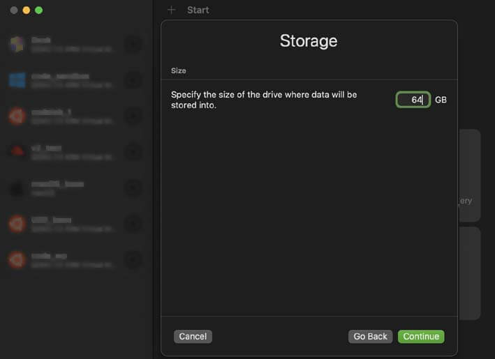 VM storage settings