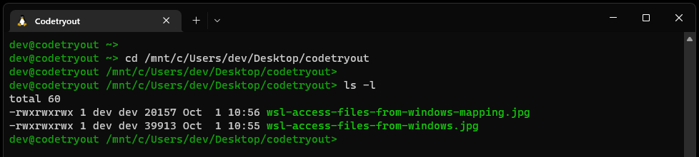 Accessing Windows C:\ drive folder from WSL Linux Bash terminal